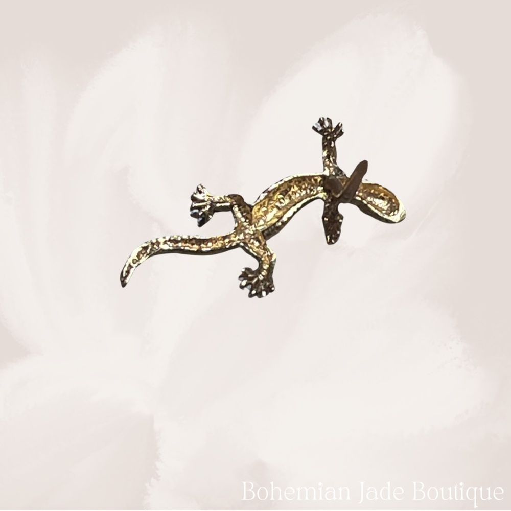 Vintage Small Gold Lizard Gecko Brooch Pin With Screw On Pin Back - Picture 4 of 5